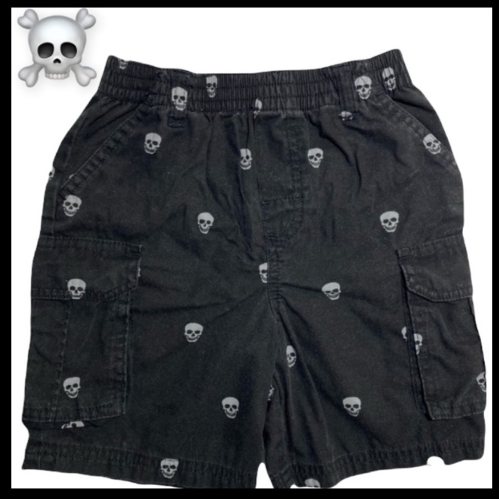 Black Skull Shorts Black Gray Gothic Skull Logo Gamer Pattern Boys Size 3T